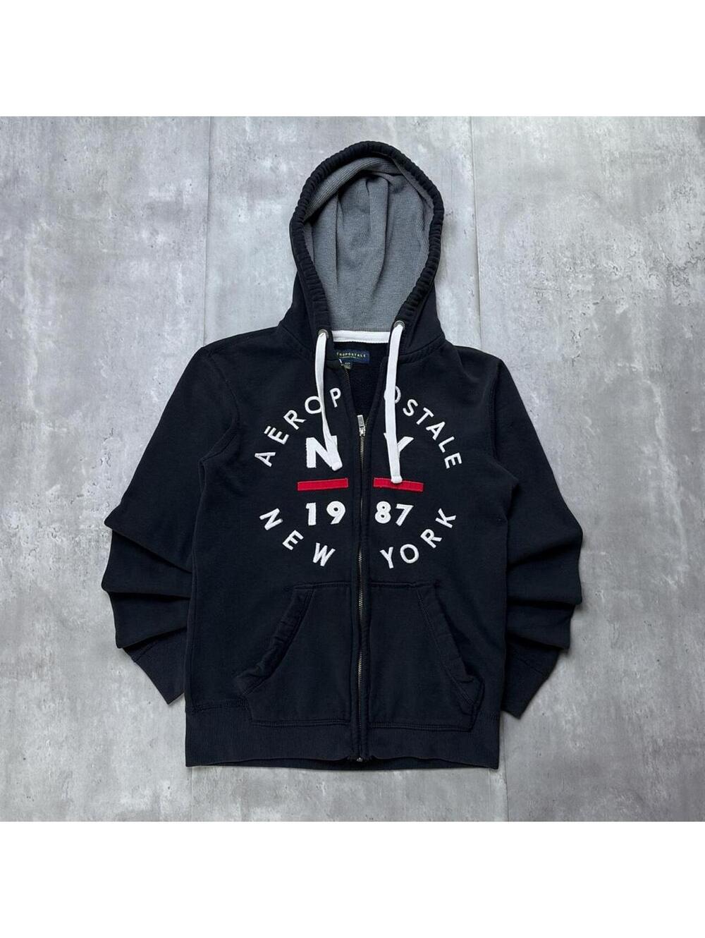 Y2K Black Aeropostale Grunge Skater Thermal Zip Up Hoodie